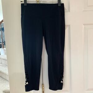 Athleta Black Cropped Leggings with Cut Out Design